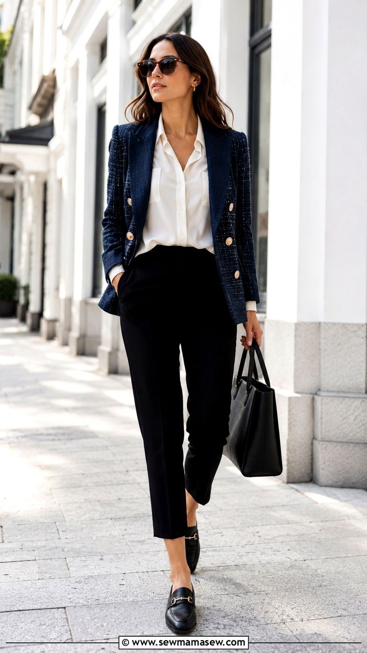 Tweed Blazer With a T Shirt Dress and Loafers - 20 Tweed blazer outfit ideas with loafers