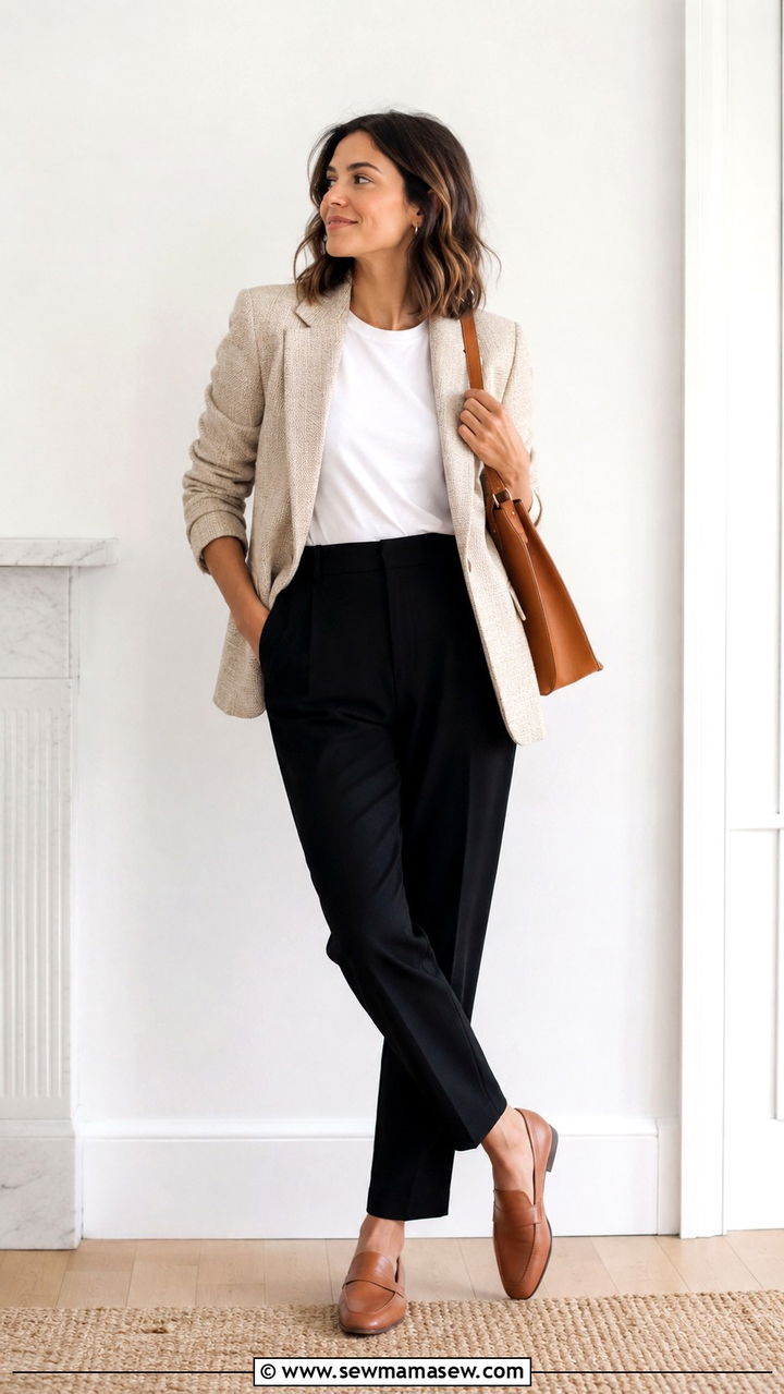 Tweed Blazer With a White Tee and Loafers - 20 Tweed blazer outfit ideas with loafers