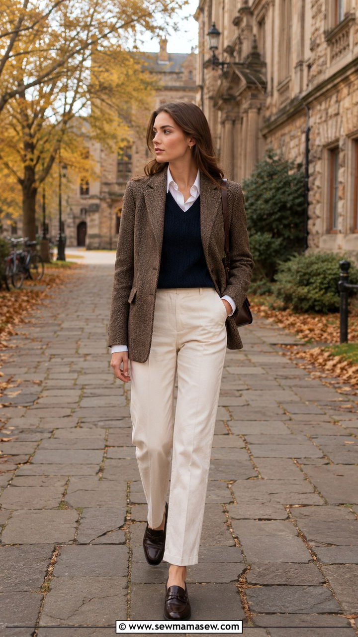 Tweed Blazer and Cashmere Sweater Vest - 25 Old money outfit ideas with cashmere