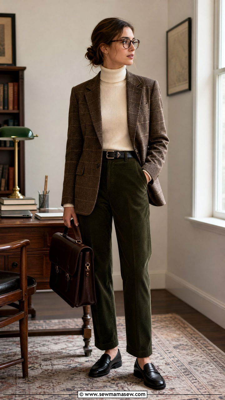 Tweed Blazer and Corduroy Trousers Combo - 30 Dark academia work outfits