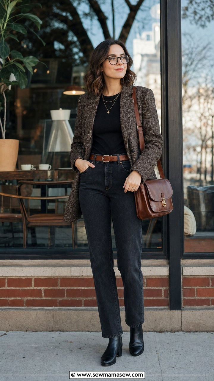 Tweed Blazer and Dark Wash Jeans - 25 spring dark academia outfits