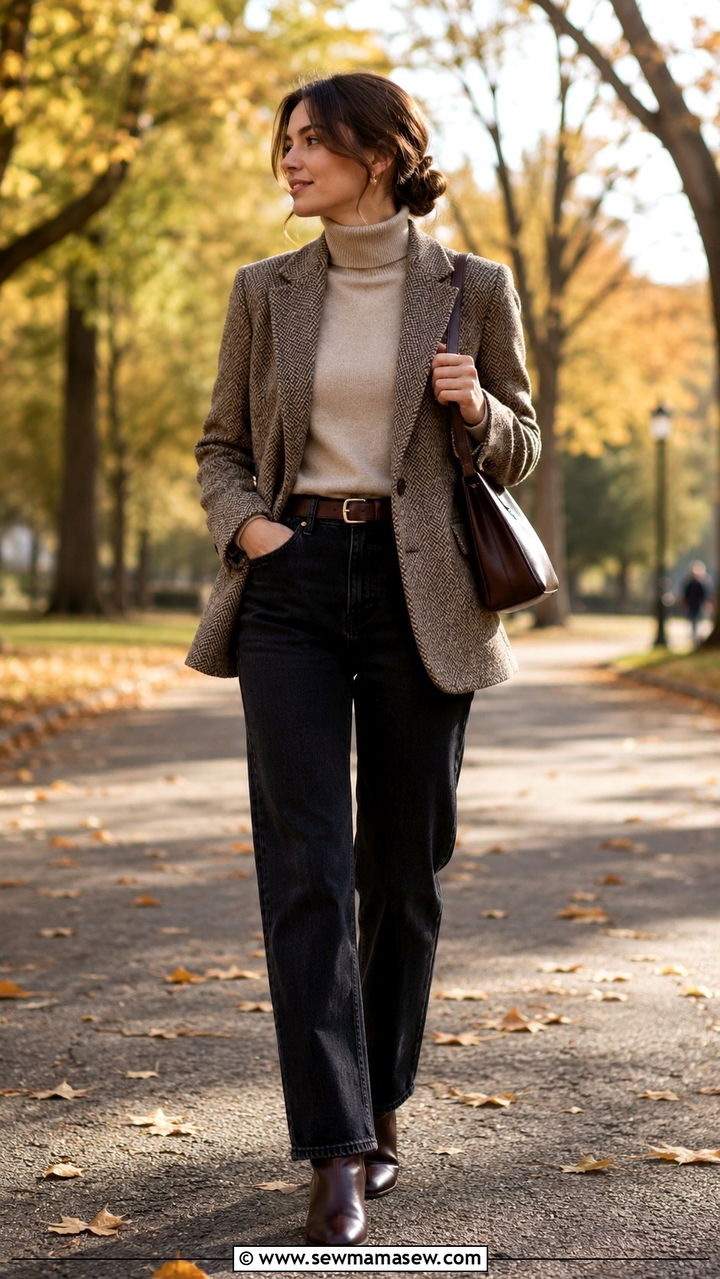 Tweed Blazer and Straight Leg Denim With Cashmere Turtleneck - 30 Old money outfits for petite women