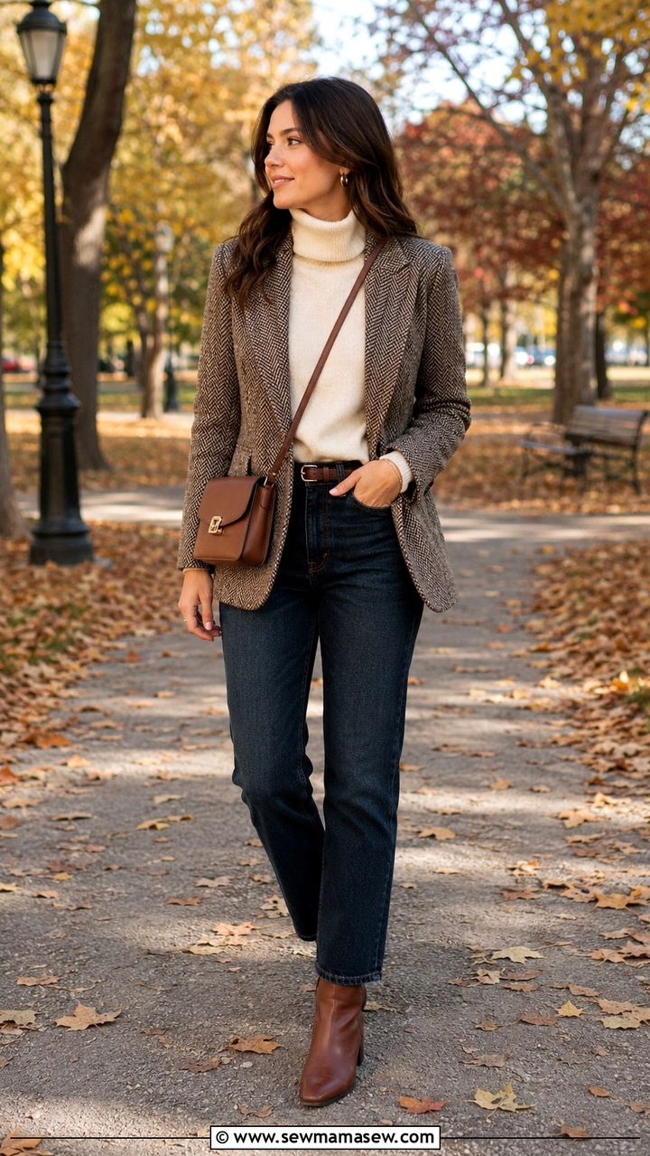Tweed Blazer and Straight Leg Jeans - 30 old money outfits to copy