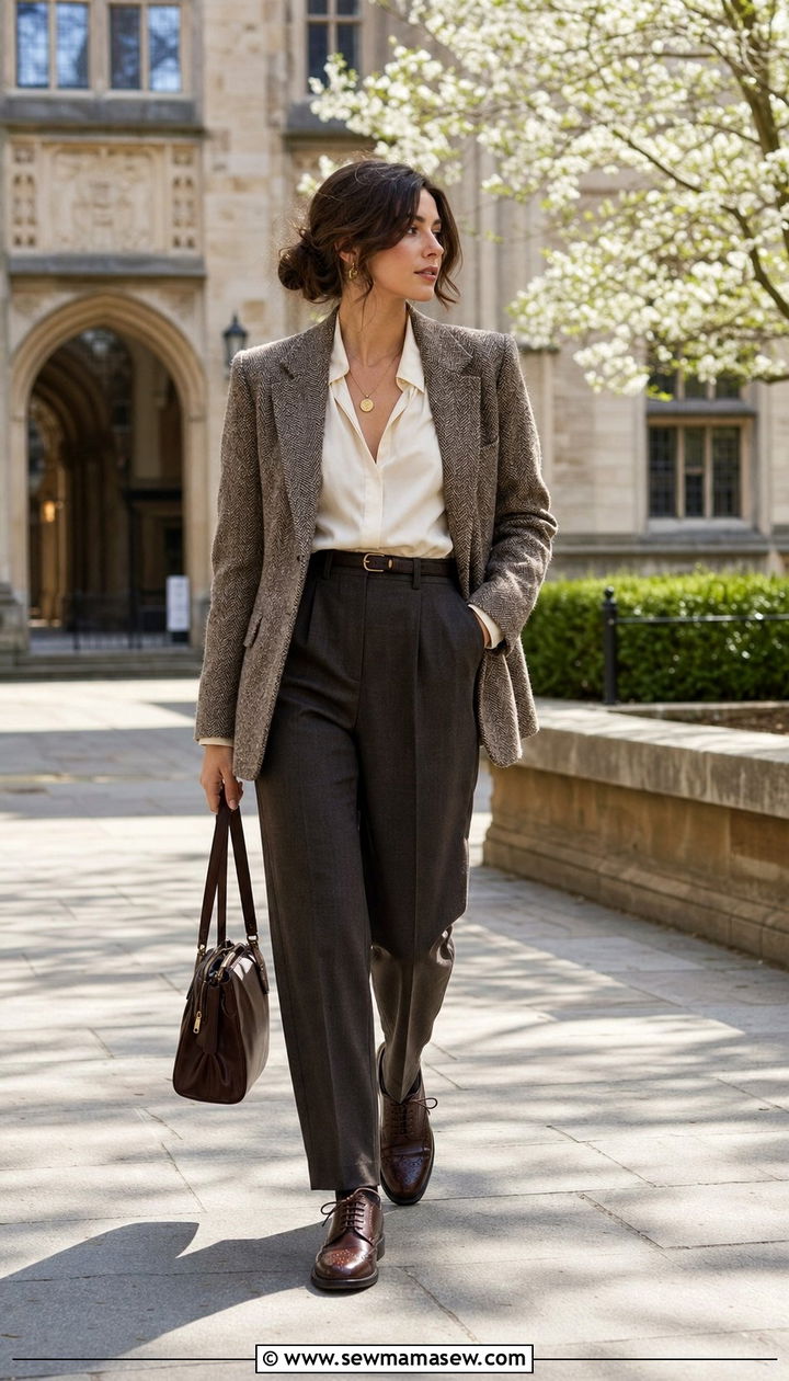 Tweed Blazer and Tailored Trousers - 25 spring dark academia outfits