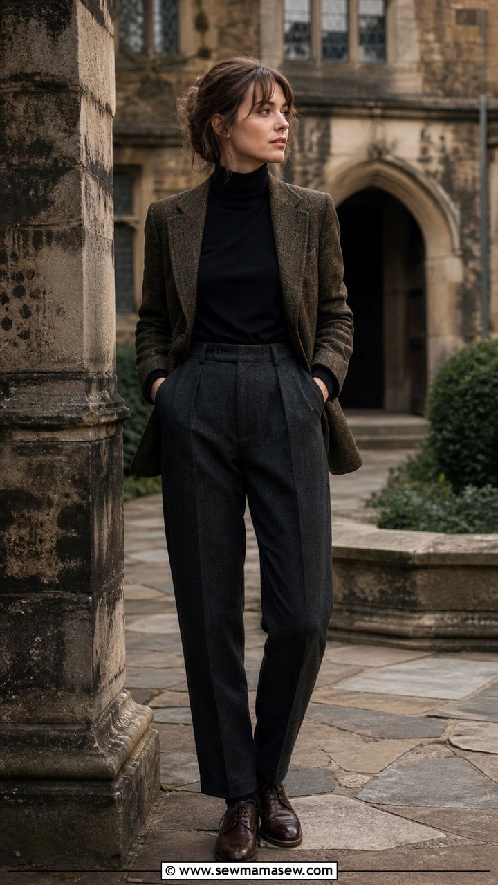 Tweed Blazer and Trousers for a Dark Academia Look - 20 Author photo outfit ideas