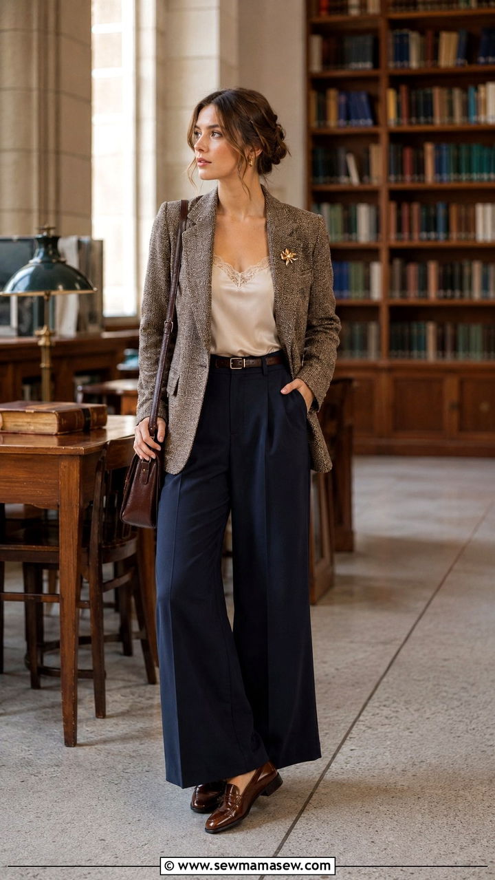 Tweed Blazer and Wide Leg Trousers - 25 poetcore outfits for women