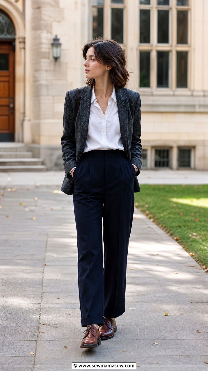 Tweed Blazer and Wool Trousers - 25 librarian core outfits aesthetic