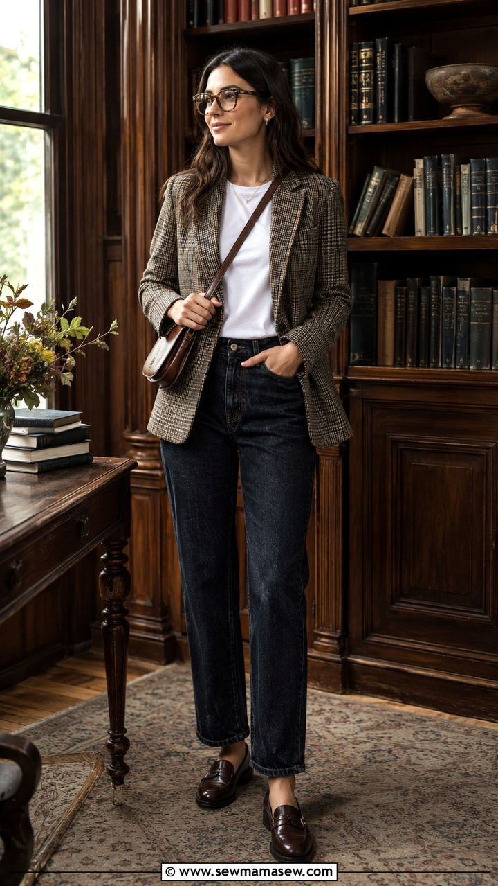 Tweed Blazer with Dark Denim Book Launch Outfit - 25 Book launch outfit ideas