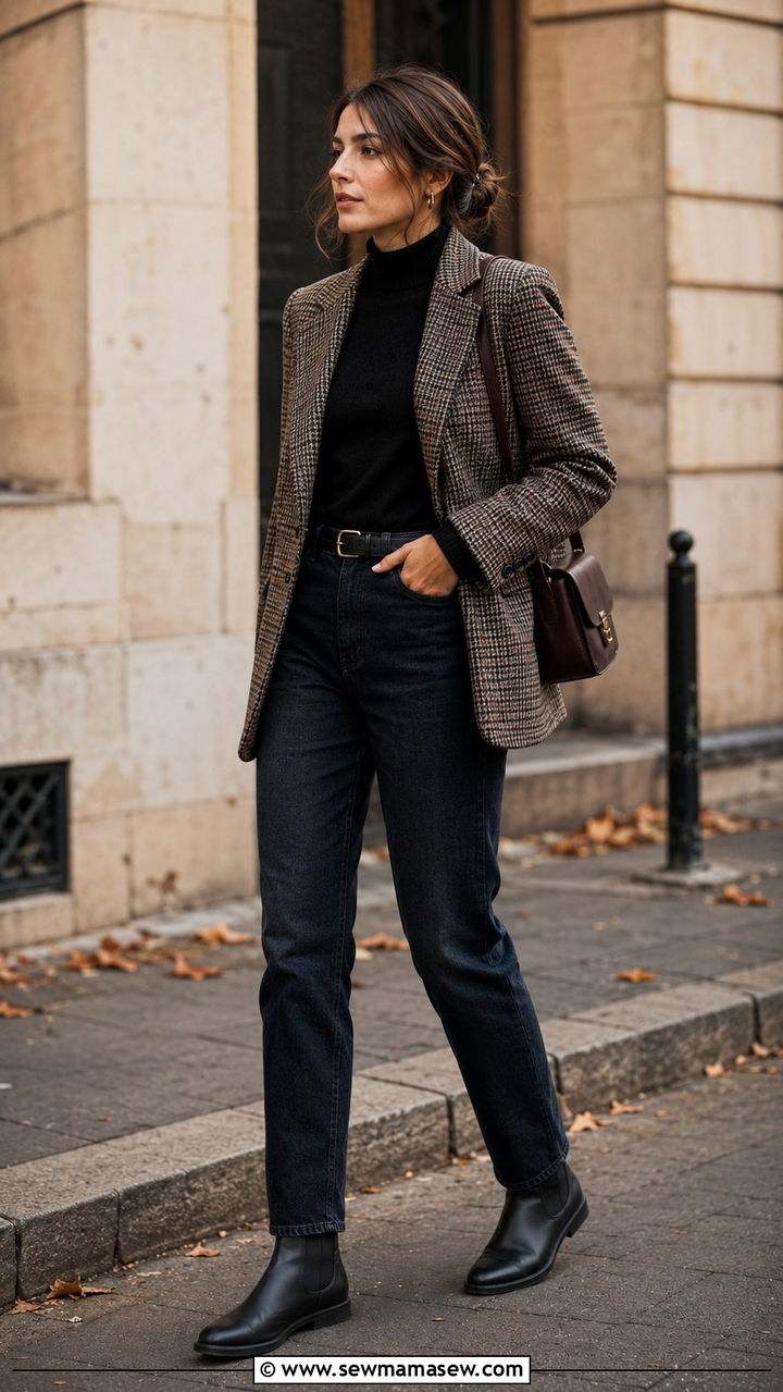 Tweed Blazer with Dark Denim and Chelsea Boots - 30 transitional street style outfits