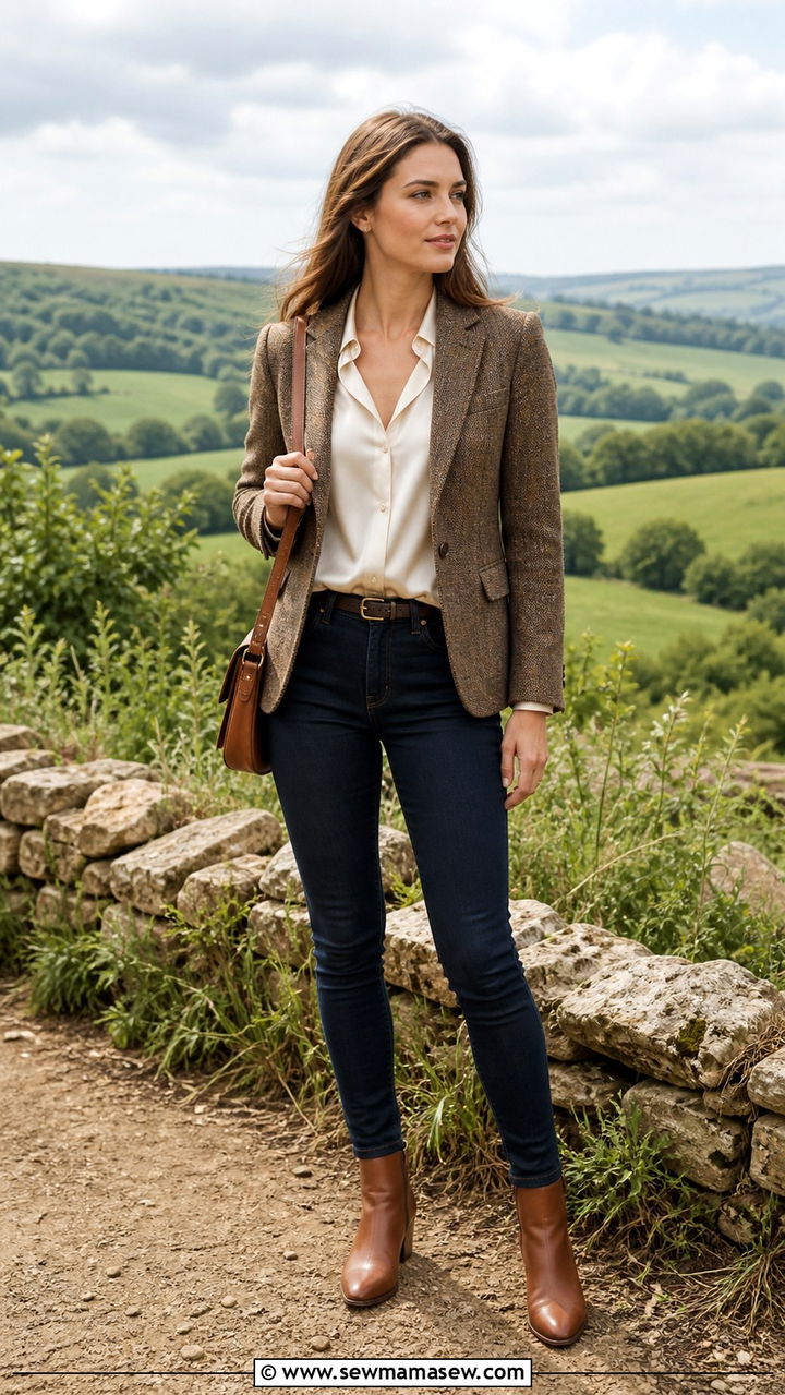 Tweed Blazer with Dark Jeans and Ankle Boots - 40 Europe travel outfits