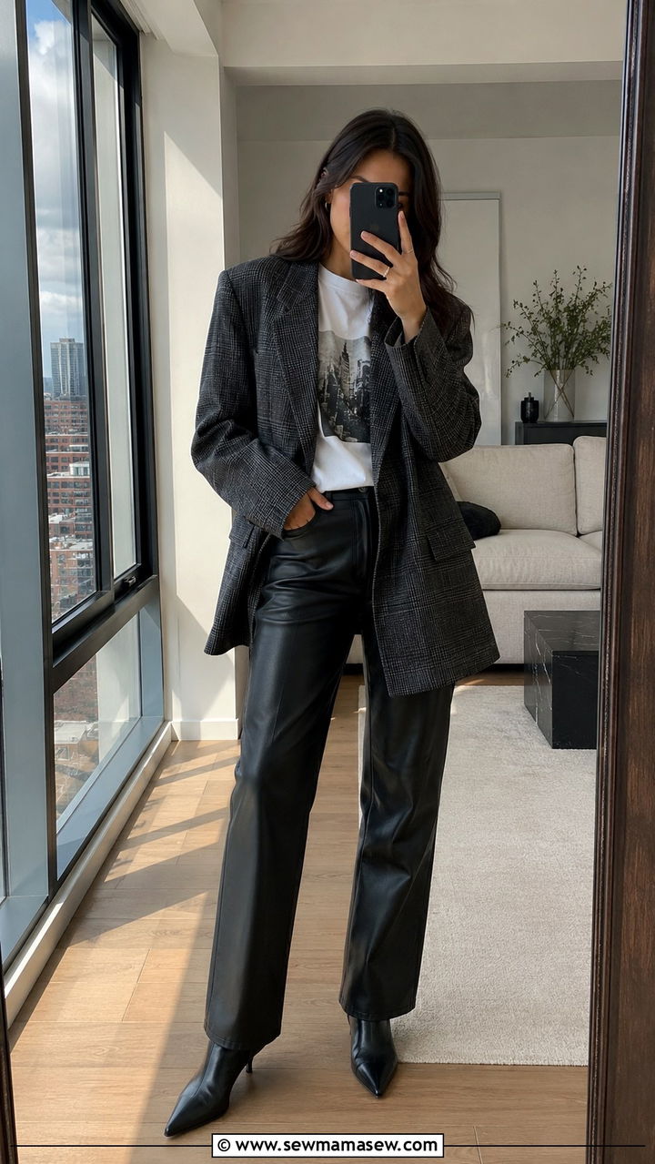Tweed Blazer with Turtleneck and Midi Skirt Outfit - 30 spring transition outfit ideas