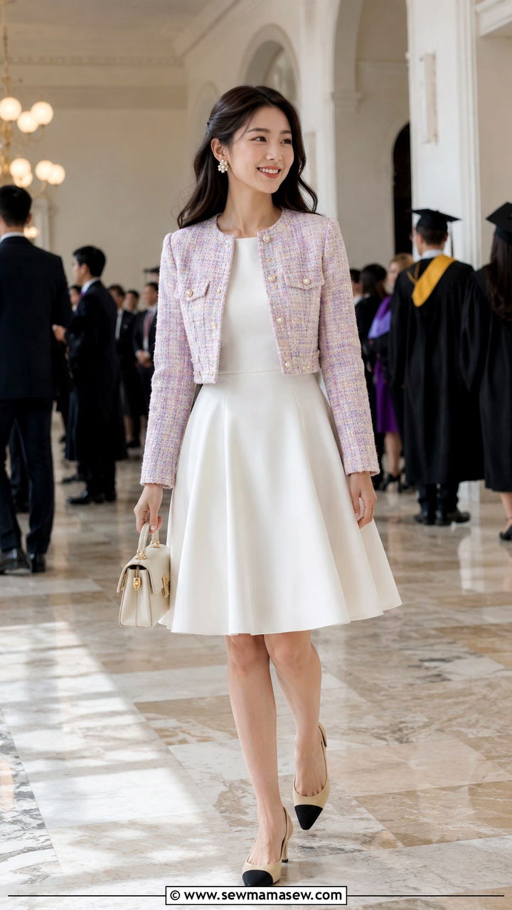 Tweed Jacket And Fit And Flare Dress Graduation Outfit - 30 chic graduation outfits for women
