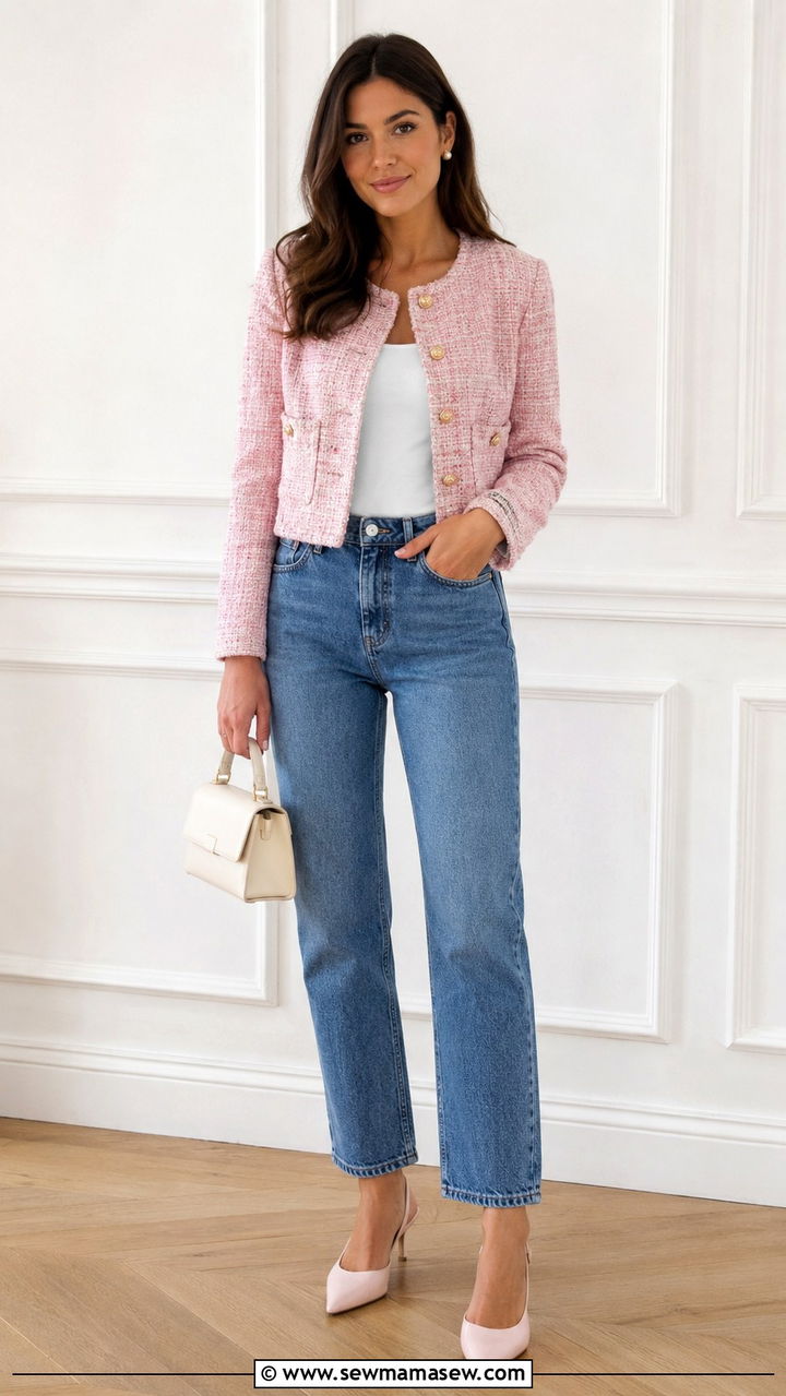 Tweed Jacket And Jeans With Pointed Heels - 30 Spring outfits with heels