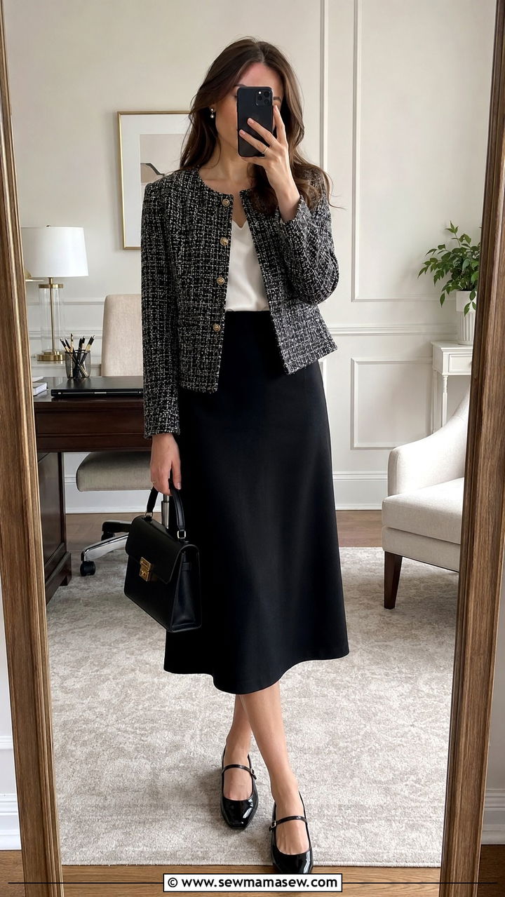 Tweed Jacket With A Line Skirt Outfit - 30 modest office outfit ideas