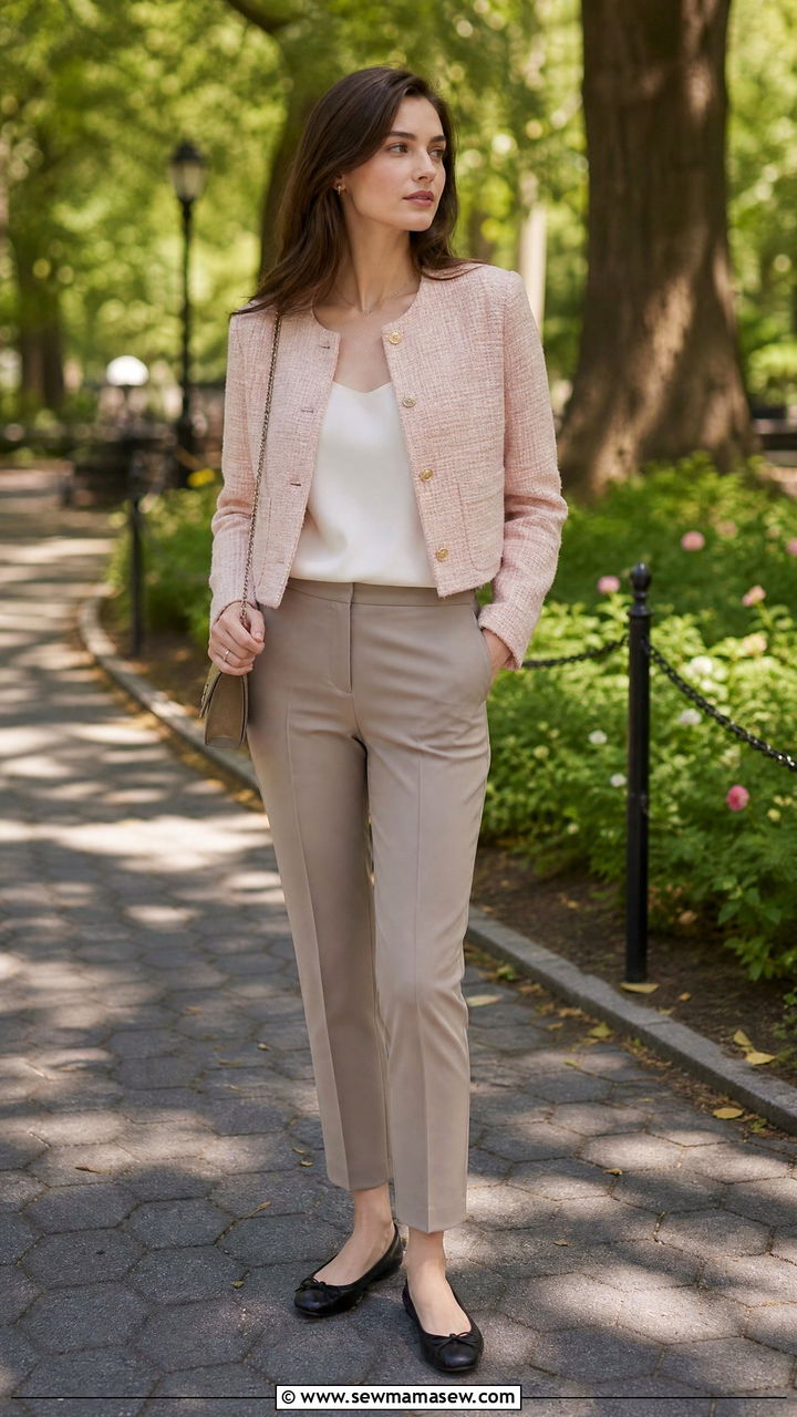 Tweed Jacket With Cigarette Trousers And Ballet Flats - 35 Ivy league outfit ideas