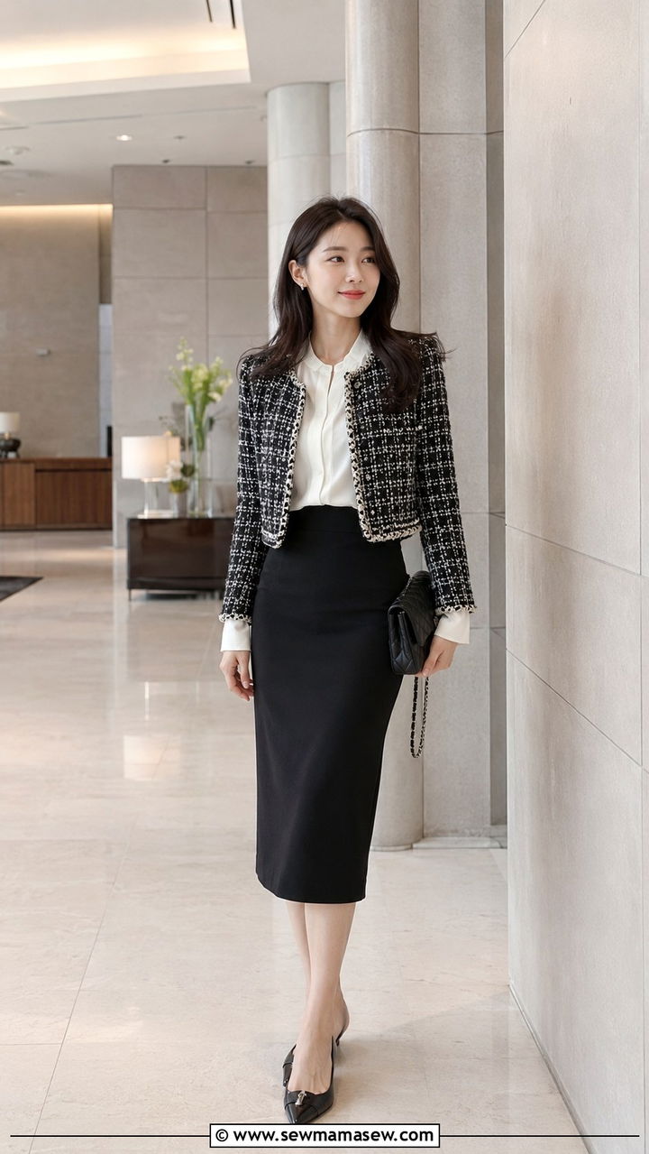 Tweed Jacket With Midi Skirt - 30 Office outfits with midi skirt