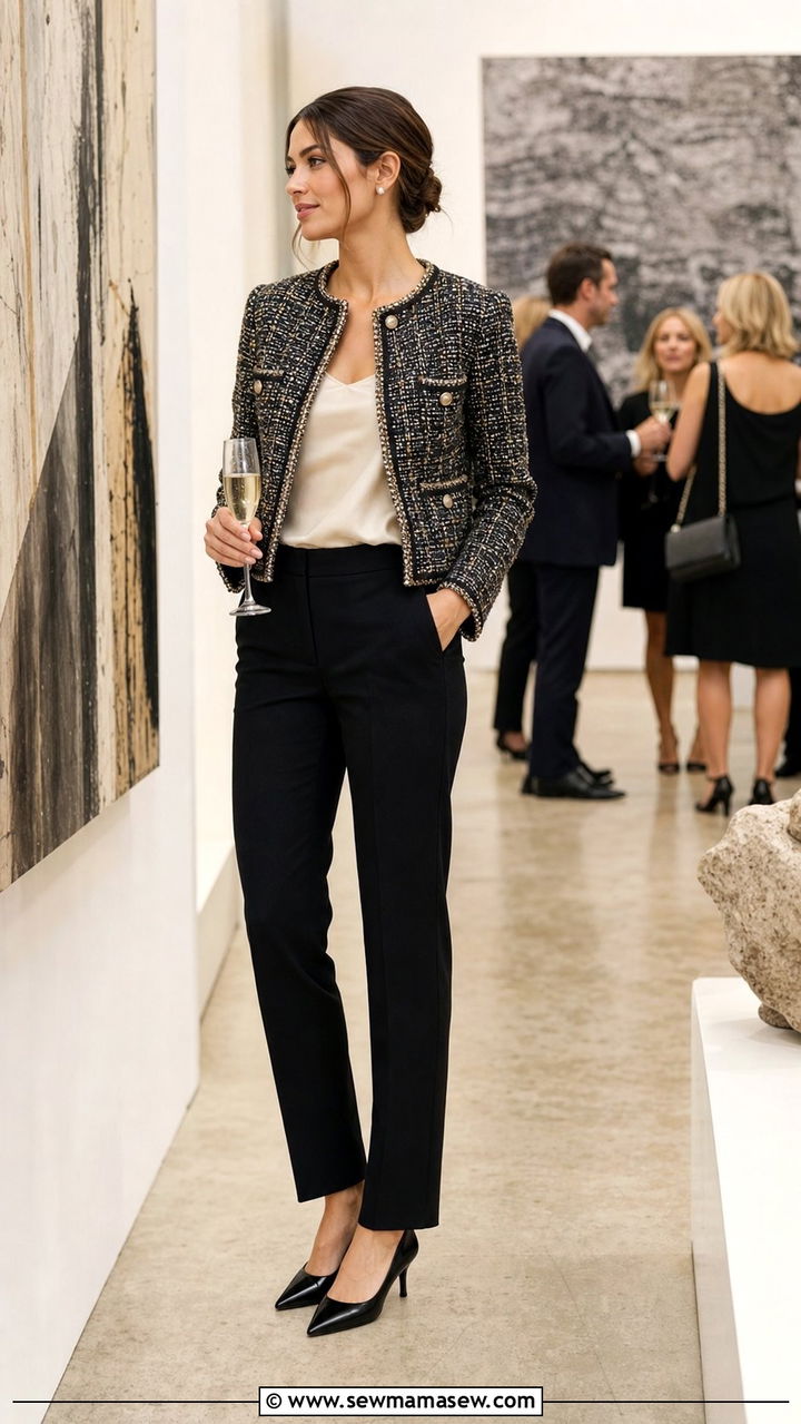 Tweed Jacket With Slim Trousers Outfit - 25 elegant outfits aesthetic