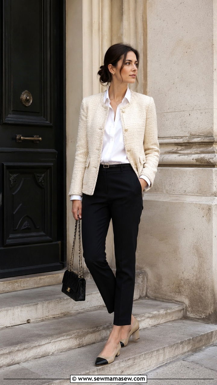 Tweed Jacket With Slim Trousers - 30 Modest outfit ideas Parisian
