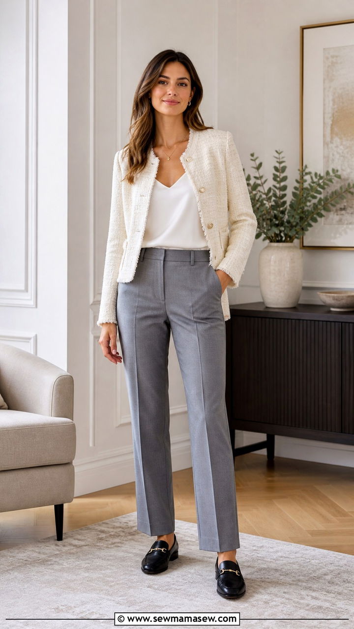 Tweed Jacket With Straight Leg Trousers - 40 Casual office outfit ideas