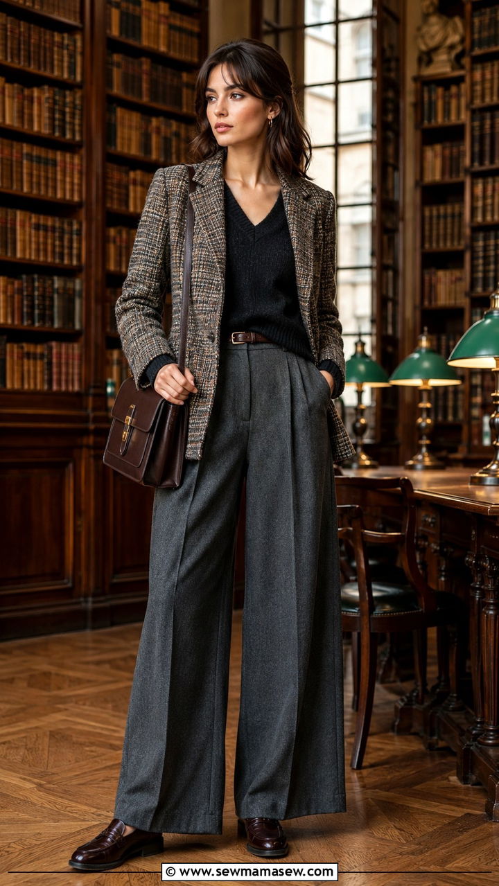 Tweed Jacket With Wide Leg Trousers - 30 cute Paris outfits