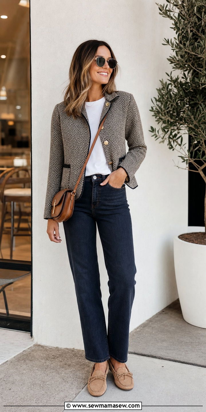 Tweed Jacket and Dark Denim Outfit - 25 Stealth wealth outfit ideas for women over 40