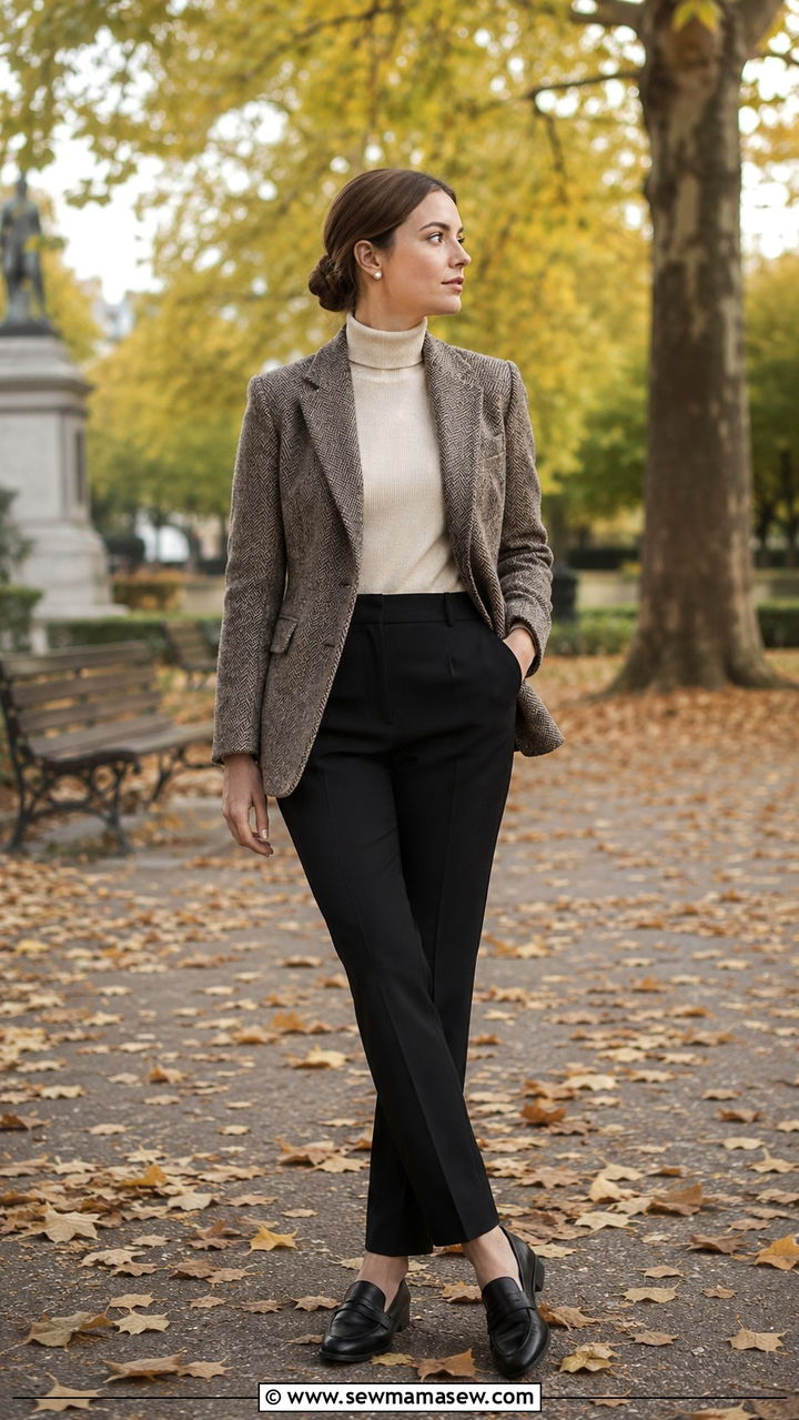 Tweed Jacket and Dark Trousers - 25 Old money outfit ideas budget