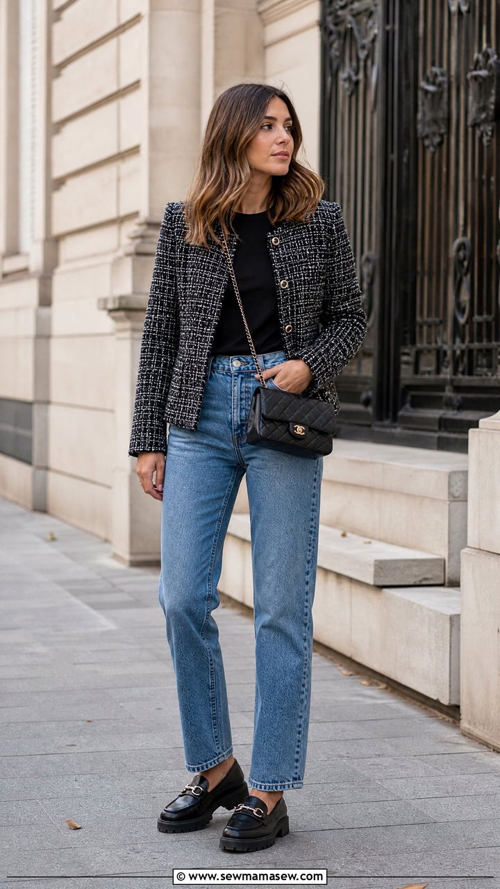 Tweed Jacket and Jeans Outfit - 25 jeans outfits inspo
