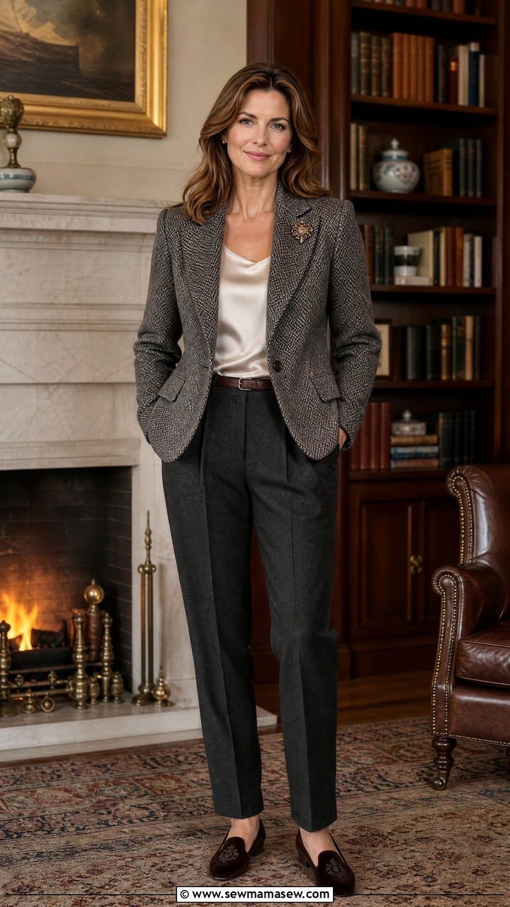 Tweed Jacket and Wool Trousers - 30 family photo outfits for women