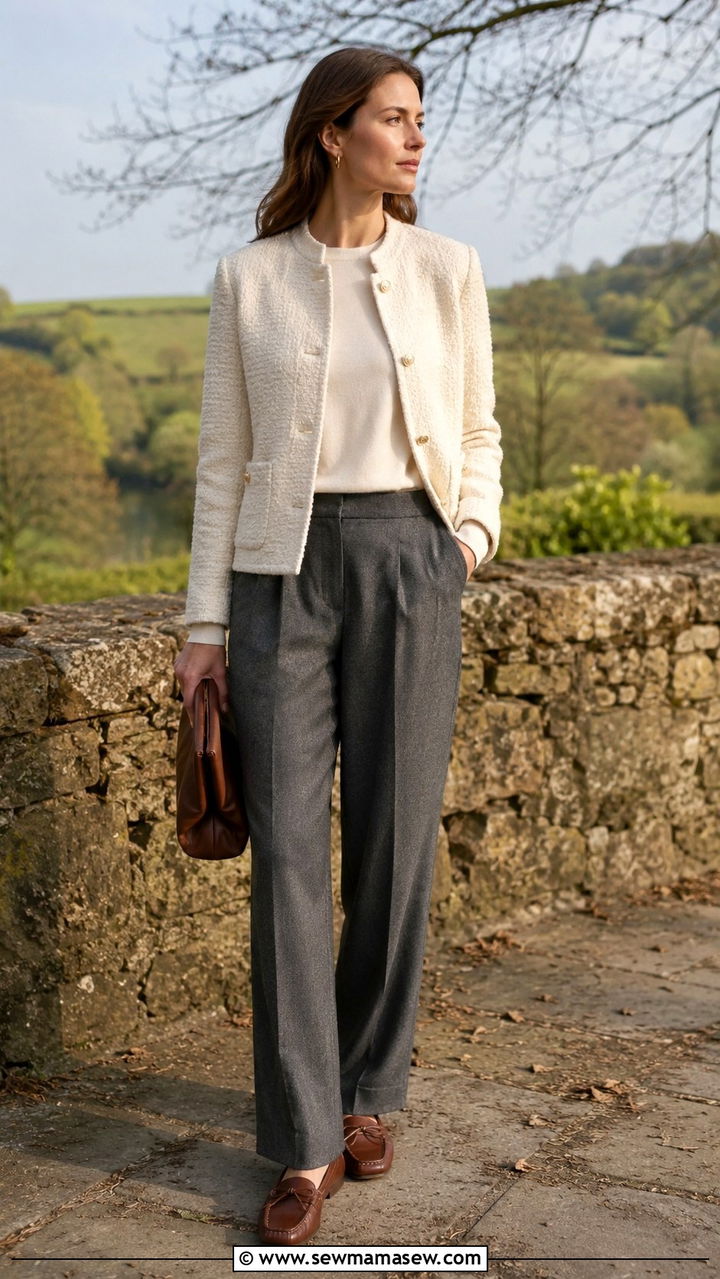 Tweed Jacket with Flannel Trousers - 25 Old money outfit ideas with driving loafers