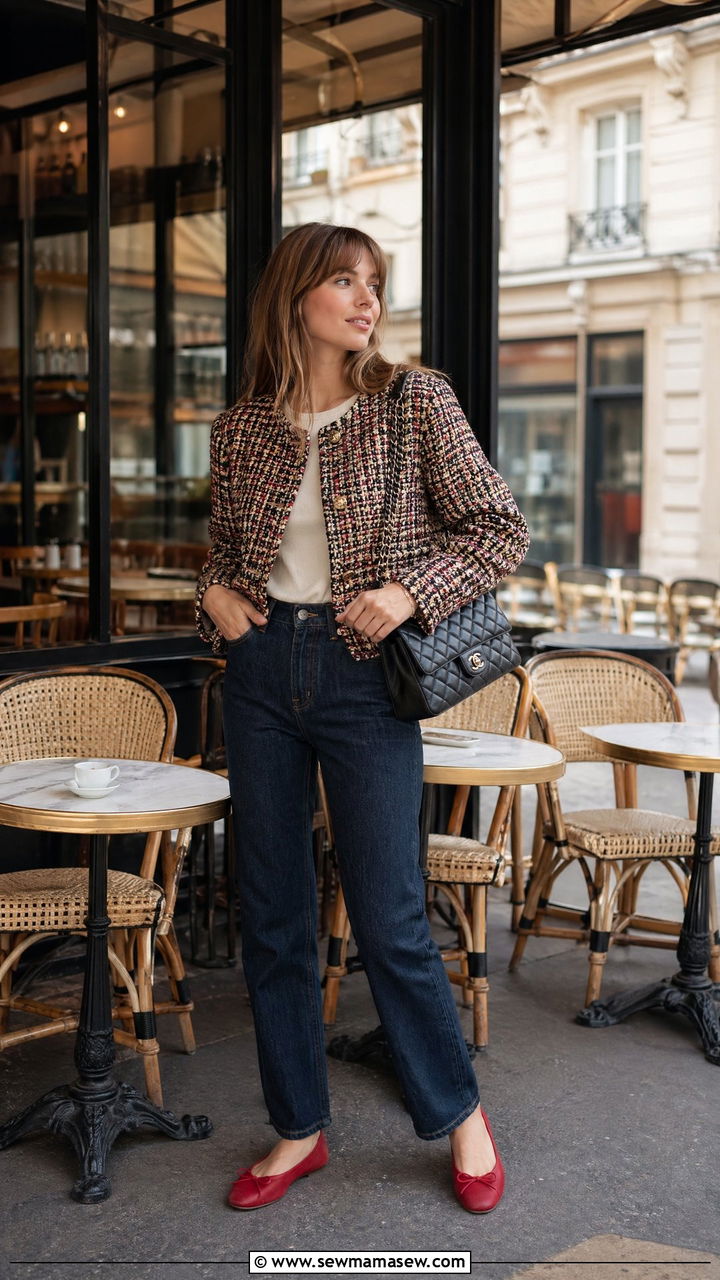 Tweed Jacket with Jeans and Ballet Flats - 35 french girl outfits for women