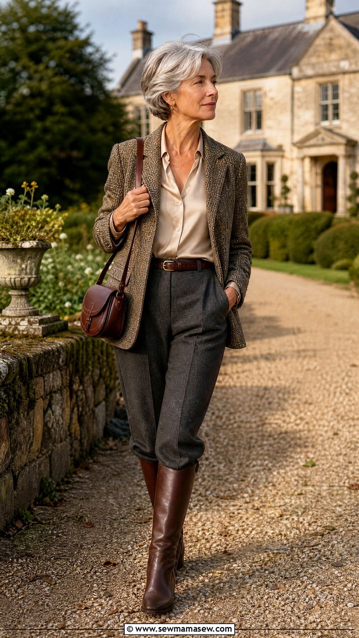 Tweed Jacket with Wool Trousers and Silk Blouse - 30 Quiet luxury outfits for women over 50