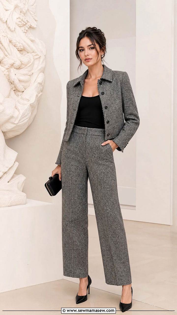 Tweed Suit Set With Minimal Accessories - 25 Caroline de Maigret outfit ideas