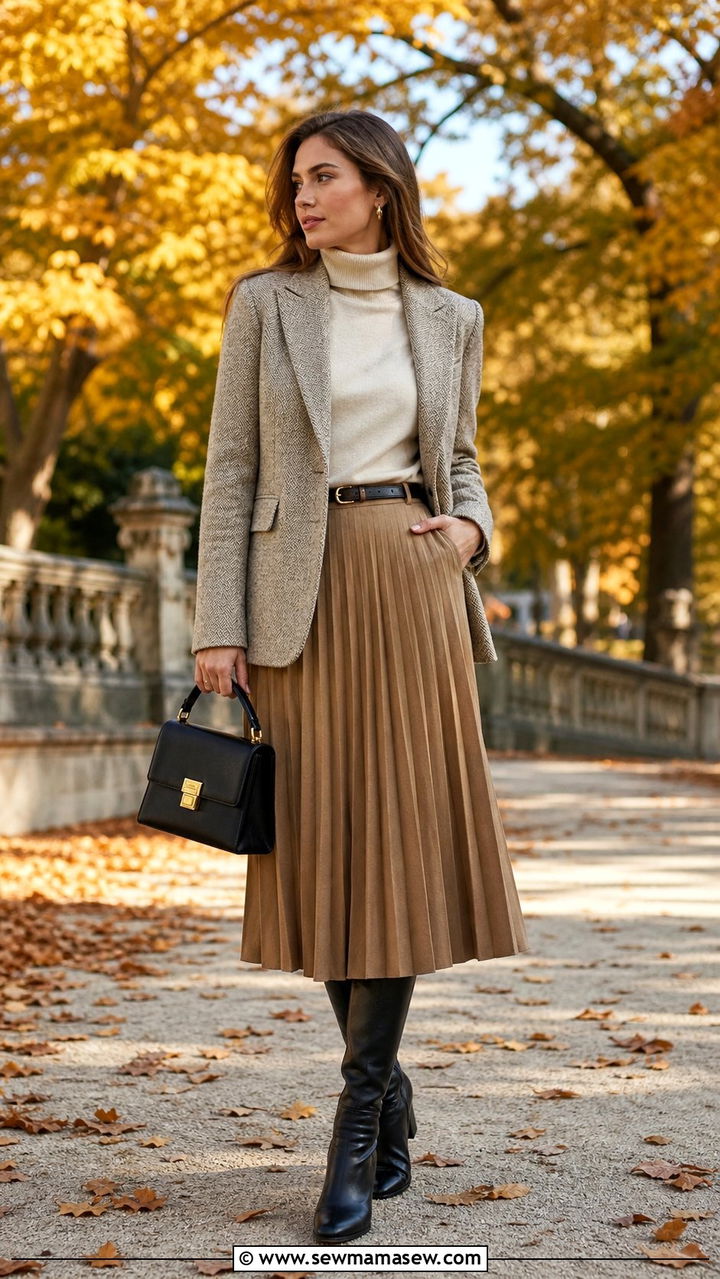Tweed blazer and pleated midi skirt old money outfit - 25 cute old money outfits