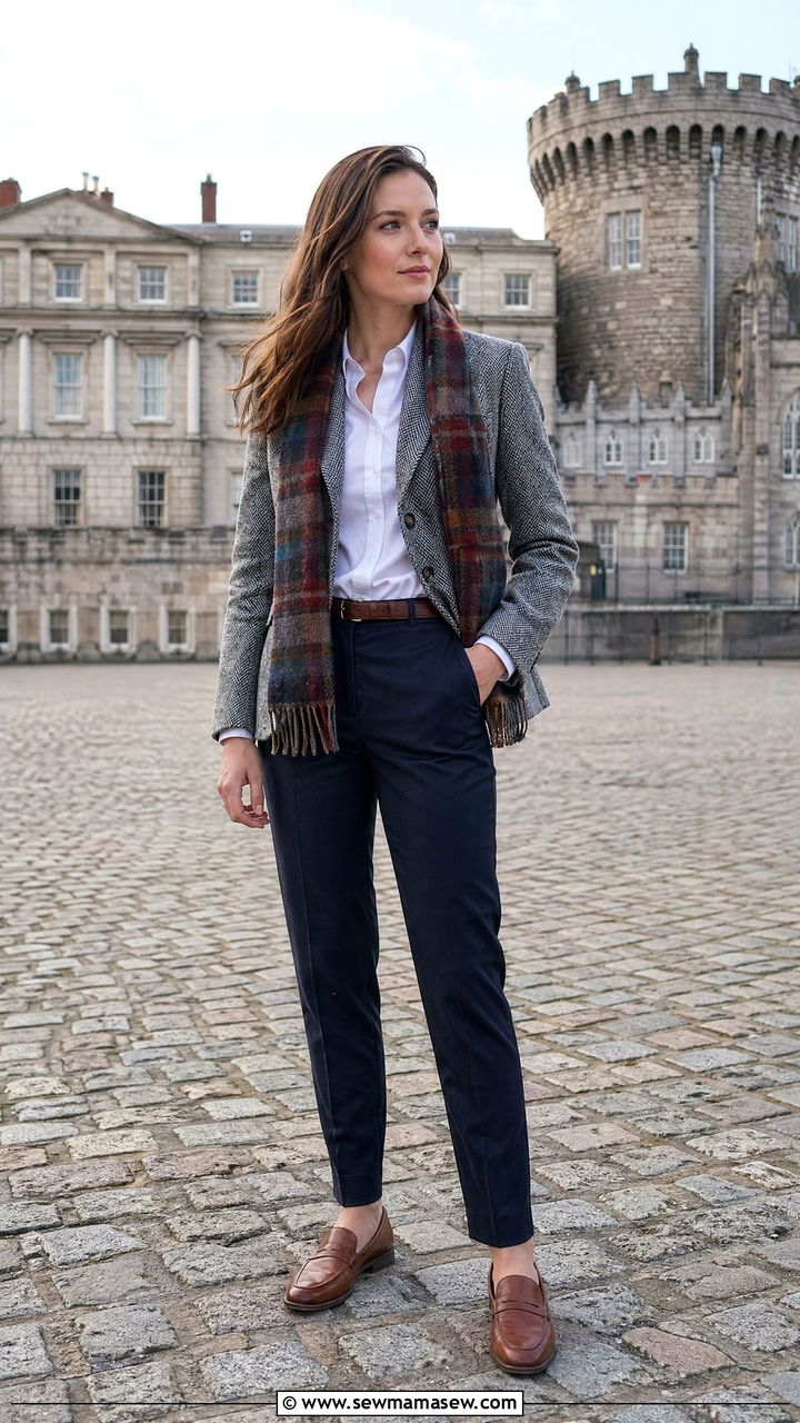 Tweed blazer and tailored trousers Dublin outfit - 35 Dublin outfit ideas