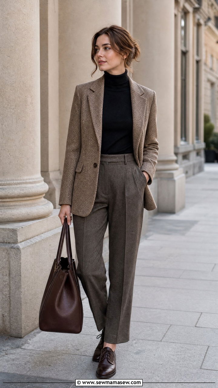 Tweed blazer and tailored trousers librarian core - 25 librarian core outfits 2026