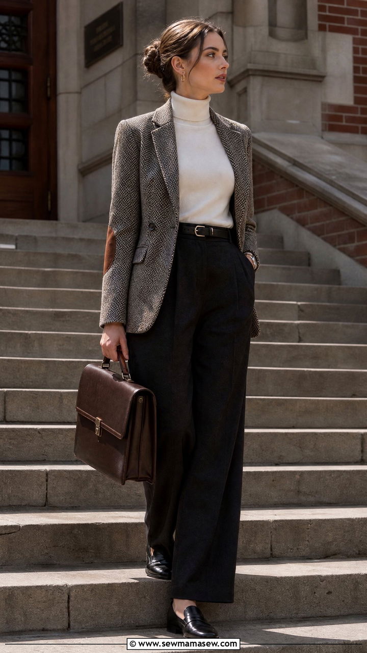 Tweed blazer and wool trousers - 30 Dark academia school outfits