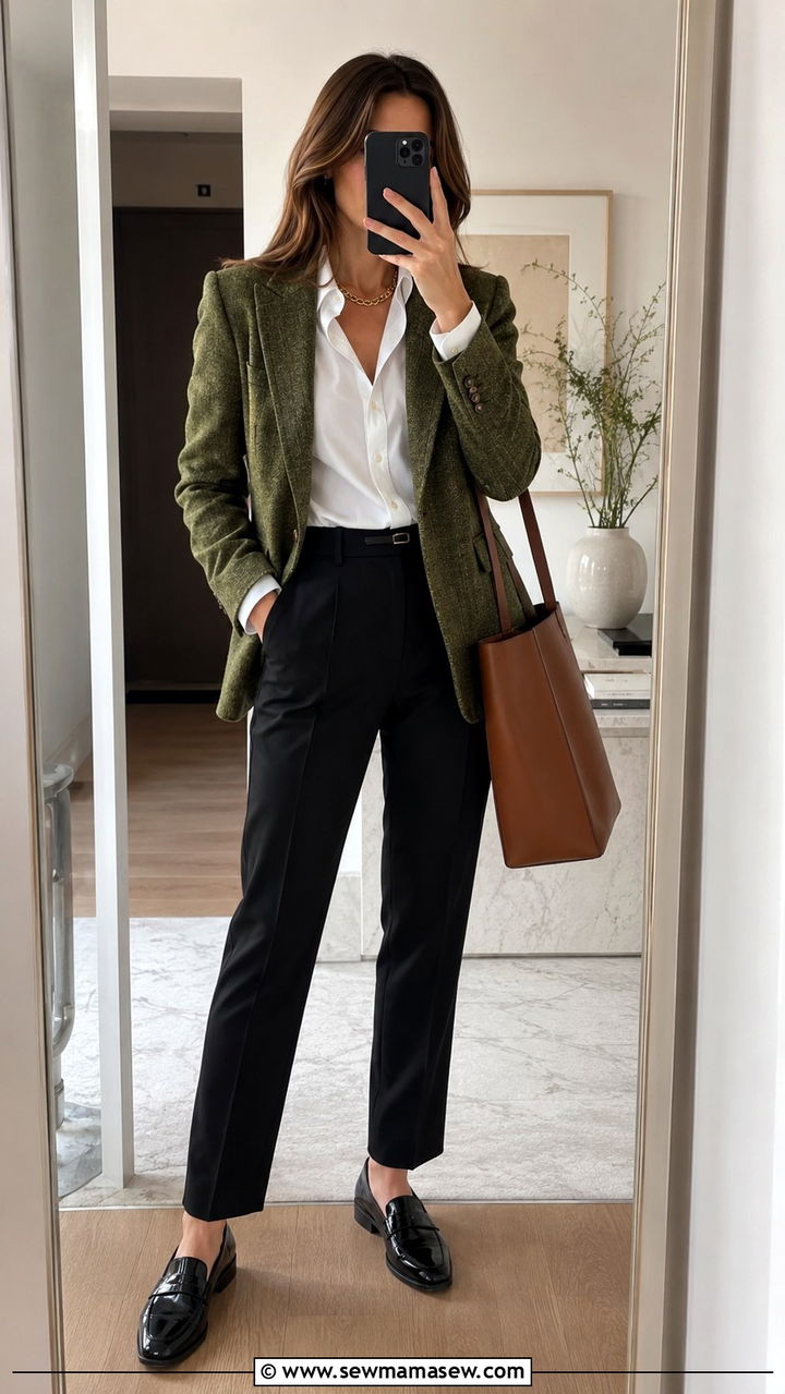 Tweed blazer with a button down shirt - 30 Tweed blazer outfit ideas for work