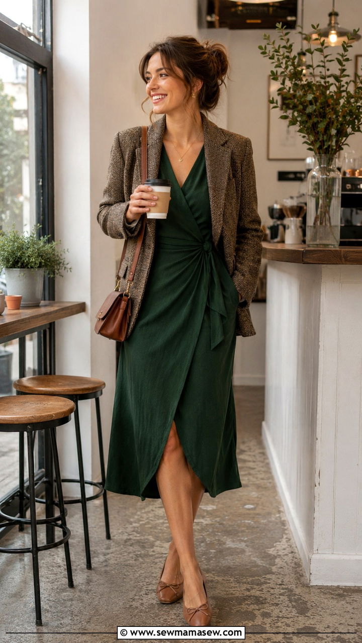 Tweed blazer with a satin midi dress - 20 Tweed blazer outfit ideas with a dress