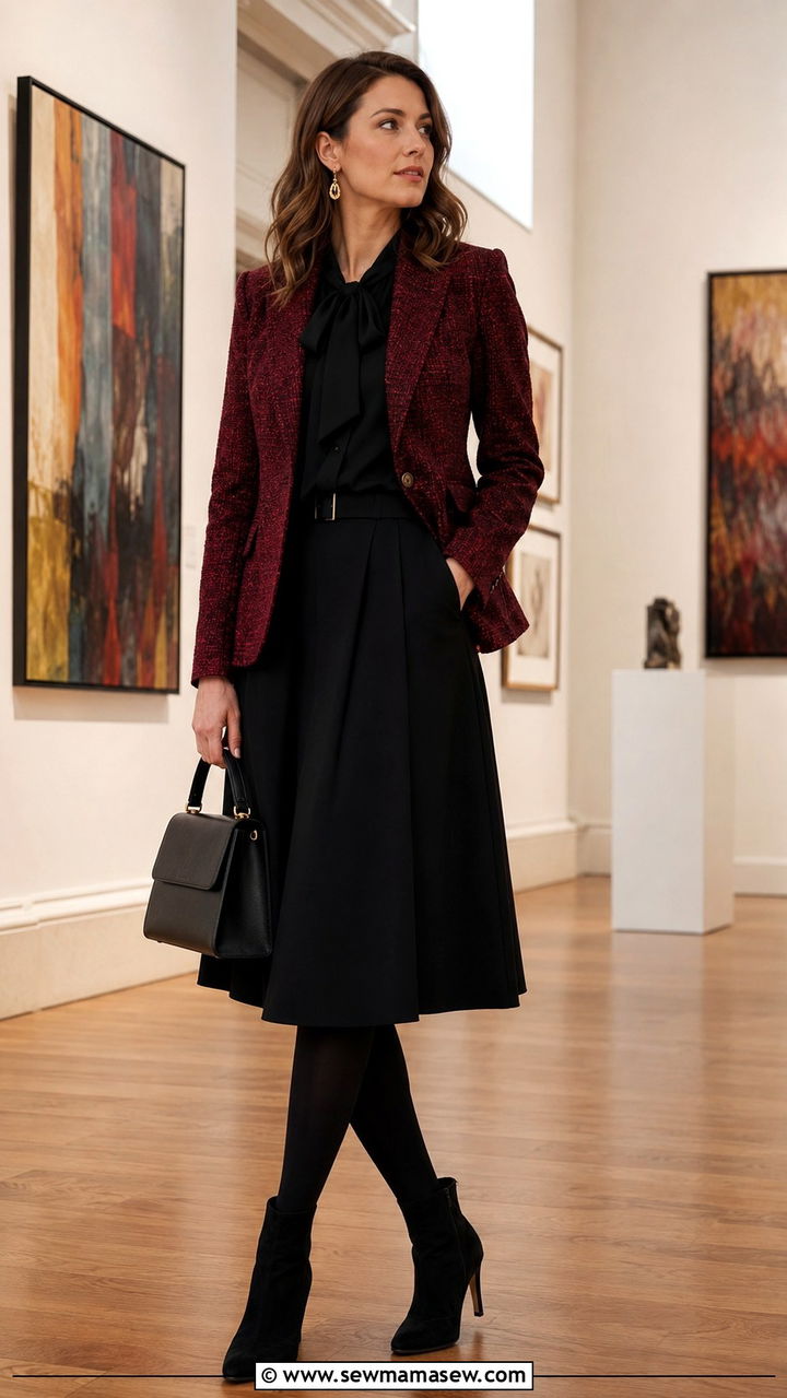 Tweed blazer with an A line skirt - 30 Tweed blazer outfit ideas for work