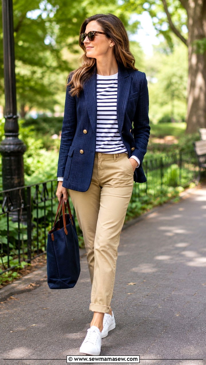 Tweed blazer with chinos - 30 Tweed blazer outfit ideas for work