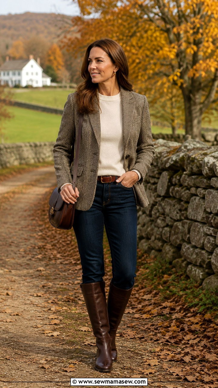 Tweed blazer with dark wash straight jeans - 20 Jeans and blazer outfit ideas over 40