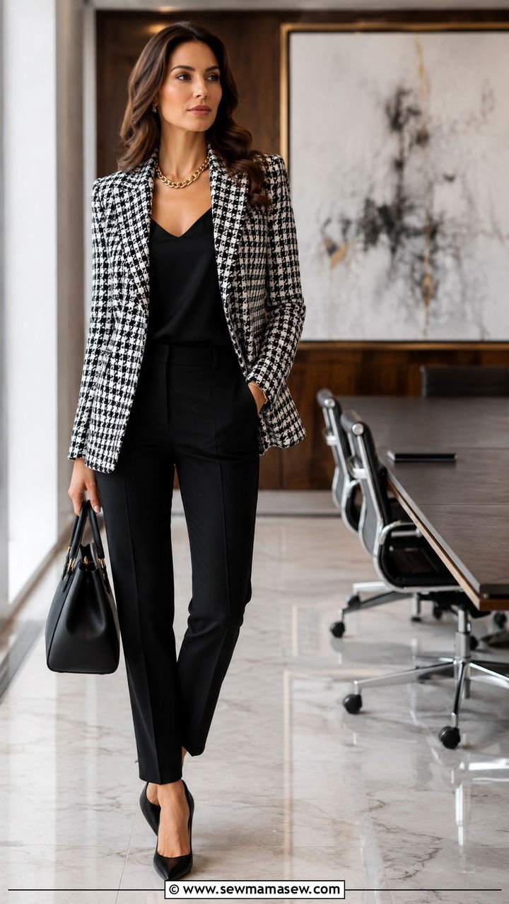 Tweed blazer with pointed toe pumps - 30 Tweed blazer outfit ideas for work