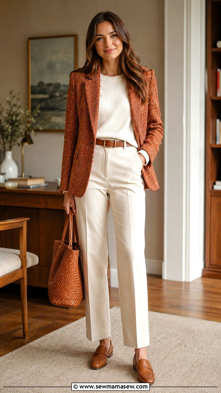 Tweed blazer with straight leg trousers - 30 Tweed blazer outfit ideas for work