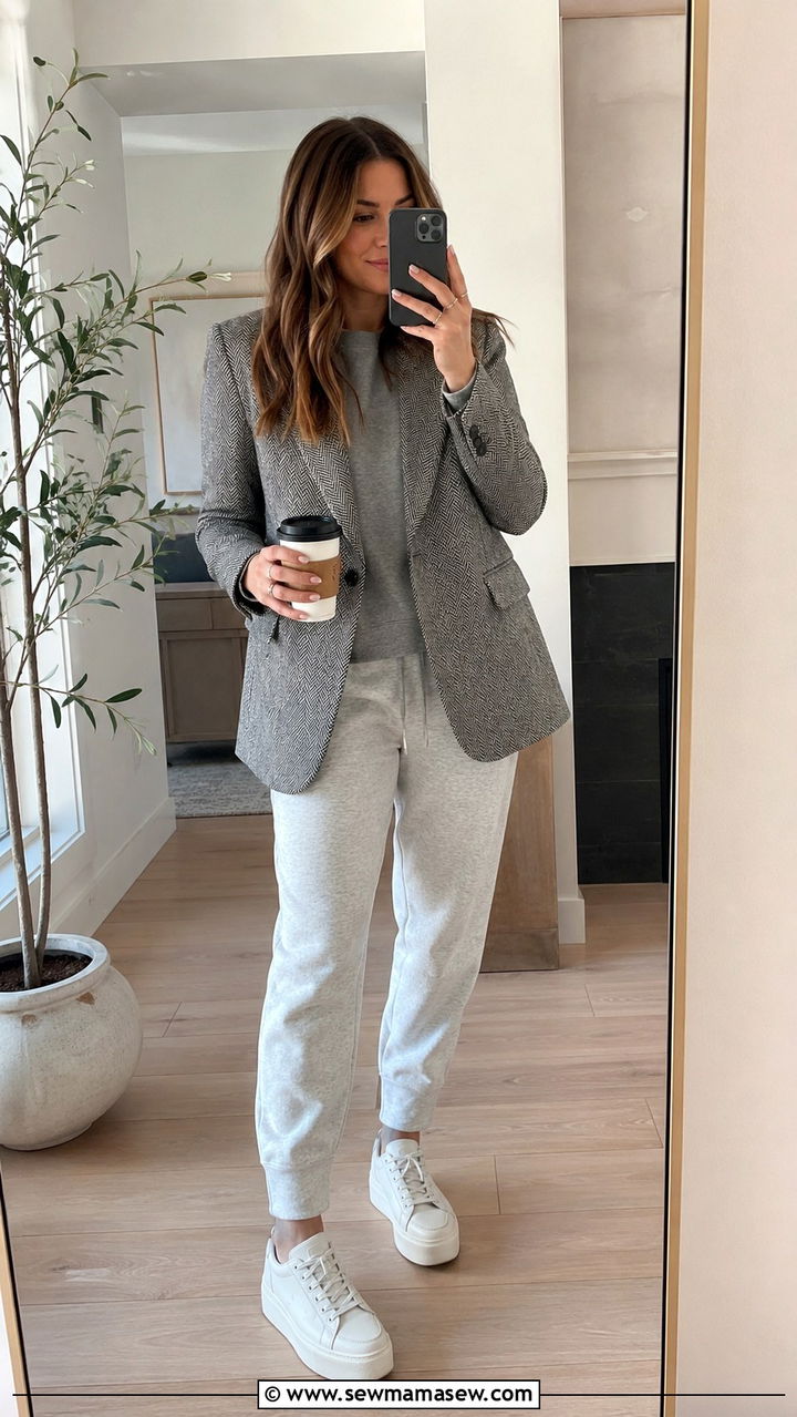 Tweed blazer with sweatpants and sneakers outfit - 25 Tweed blazer outfit ideas with sneakers