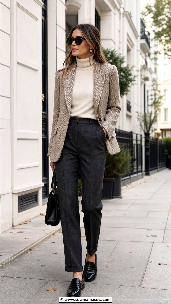 Tweed blazer with tailored wool trousers - 25 Old money outfit ideas with tweed
