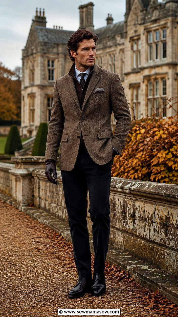 Tweed jacket with black trousers and leather gloves - 30 Real estate agent outfit ideas