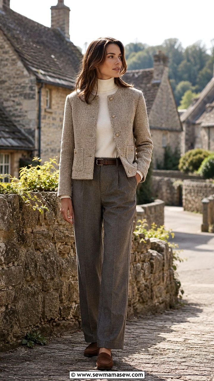 Tweed jacket with straight leg trousers - 25 Old money outfit ideas with trousers