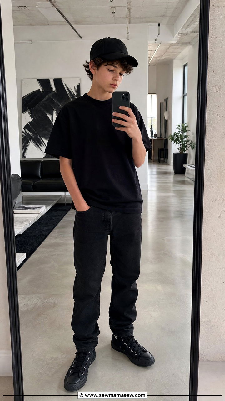 Tween Boy All Black Monochrome Outfit - 20 Tween outfit ideas for boys 2026