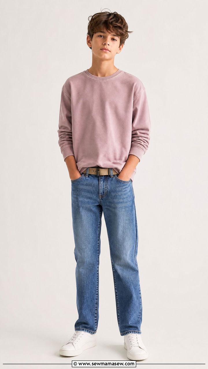 Tween Boy Crewneck Sweatshirt and Straight Leg Jeans - 20 Tween outfit ideas for boys 2026