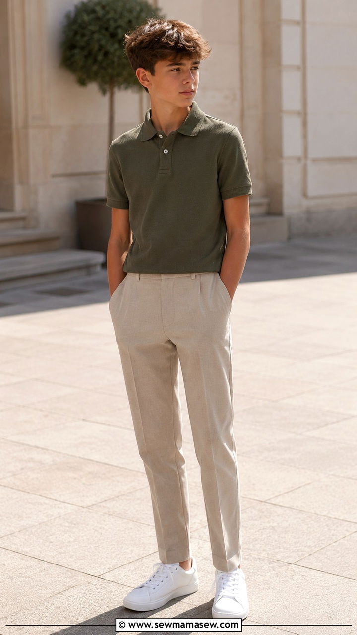 Tween Boy Polo Shirt and Tailored Trousers - 20 Tween outfit ideas for boys 2026